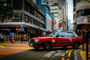 Red Taxi on a Hong Kong Street