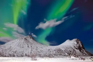 Aurora above Snowy Peaks, Myrland, Lofoten
