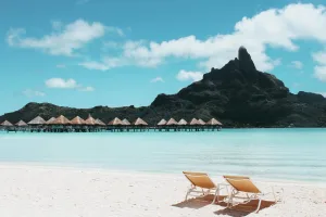 Beach Chairs Facing Mount Otemanu, Bora Bora