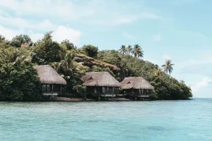 Bungalows on a Green Shore, French Polynesia