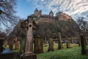 Celtic Crosses in St Cuthbert's Kirkyard below Edinburgh Castle