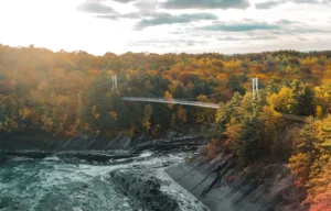 Chaudière Falls Suspension Bridge in Autumn, Lévis
