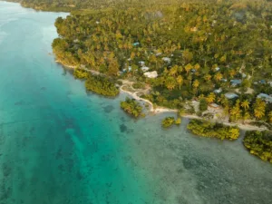 Coastal Village and Reef from Above, Vanuatu