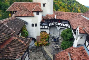 Courtyard of Bran Castle in Autumn