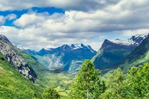 Green Valley and Snowy Peaks, Western Norway