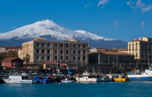 Mount Etna above the Harbour of Catania
