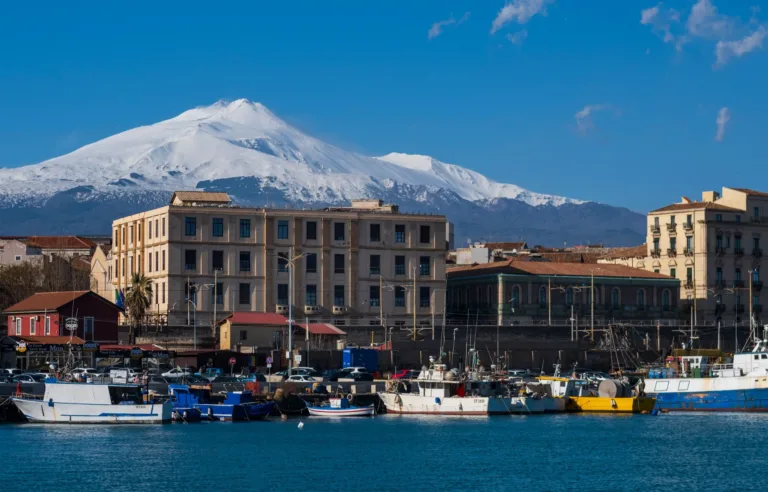 Mount Etna above the Harbour of Catania