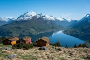 Cabañas de montaña sobre el fiordo en Loen