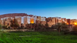 Mud-Brick Towers of Shibam at Sunset