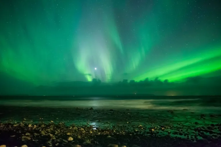 Northern Lights over the Shore at Hvammstangi, Iceland