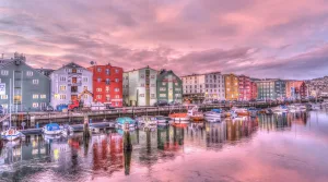 Old Wharves of Trondheim at Sunset