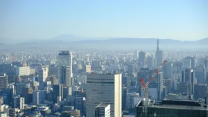 Osaka Skyline and Mountains