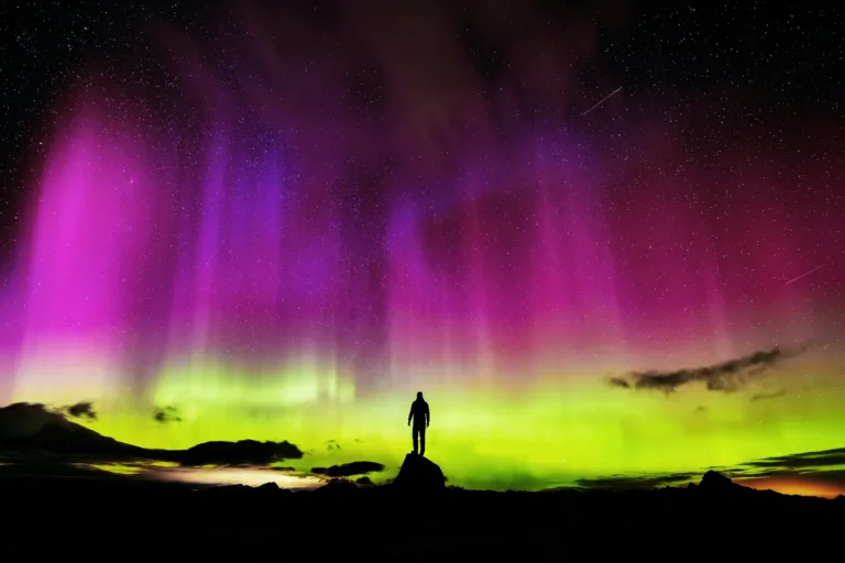 Pink and Green Aurora over Glen Coe, Scotland