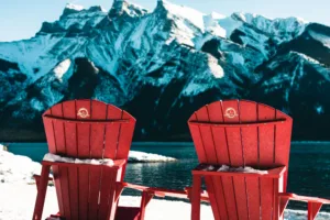 Red Chairs in the Snow, Banff