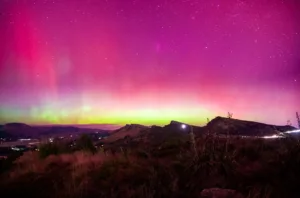 Southern Lights over the Hills of Canterbury, New Zealand