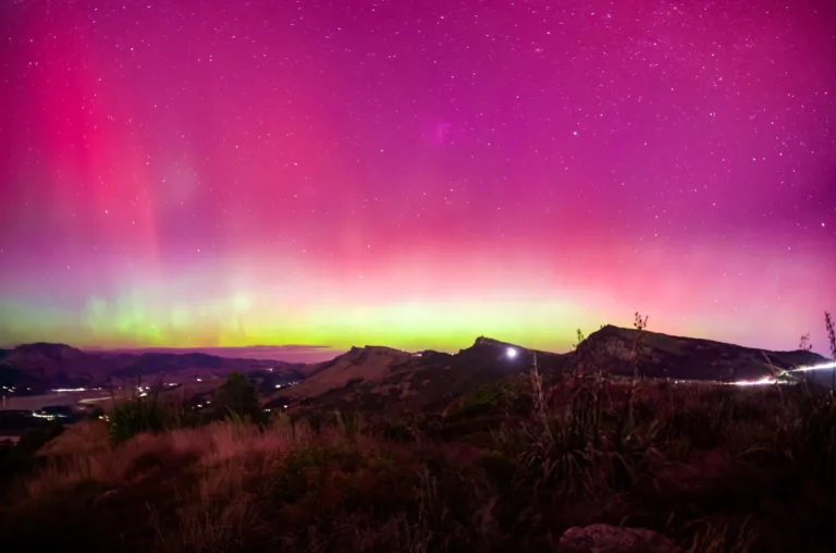 Southern Lights over the Hills of Canterbury, New Zealand