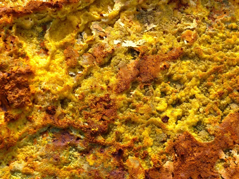 Cristales de azufre de Dallol, de cerca