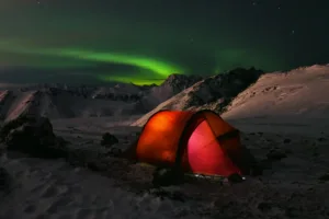 Tent under the Aurora on McHugh Peak, Anchorage
